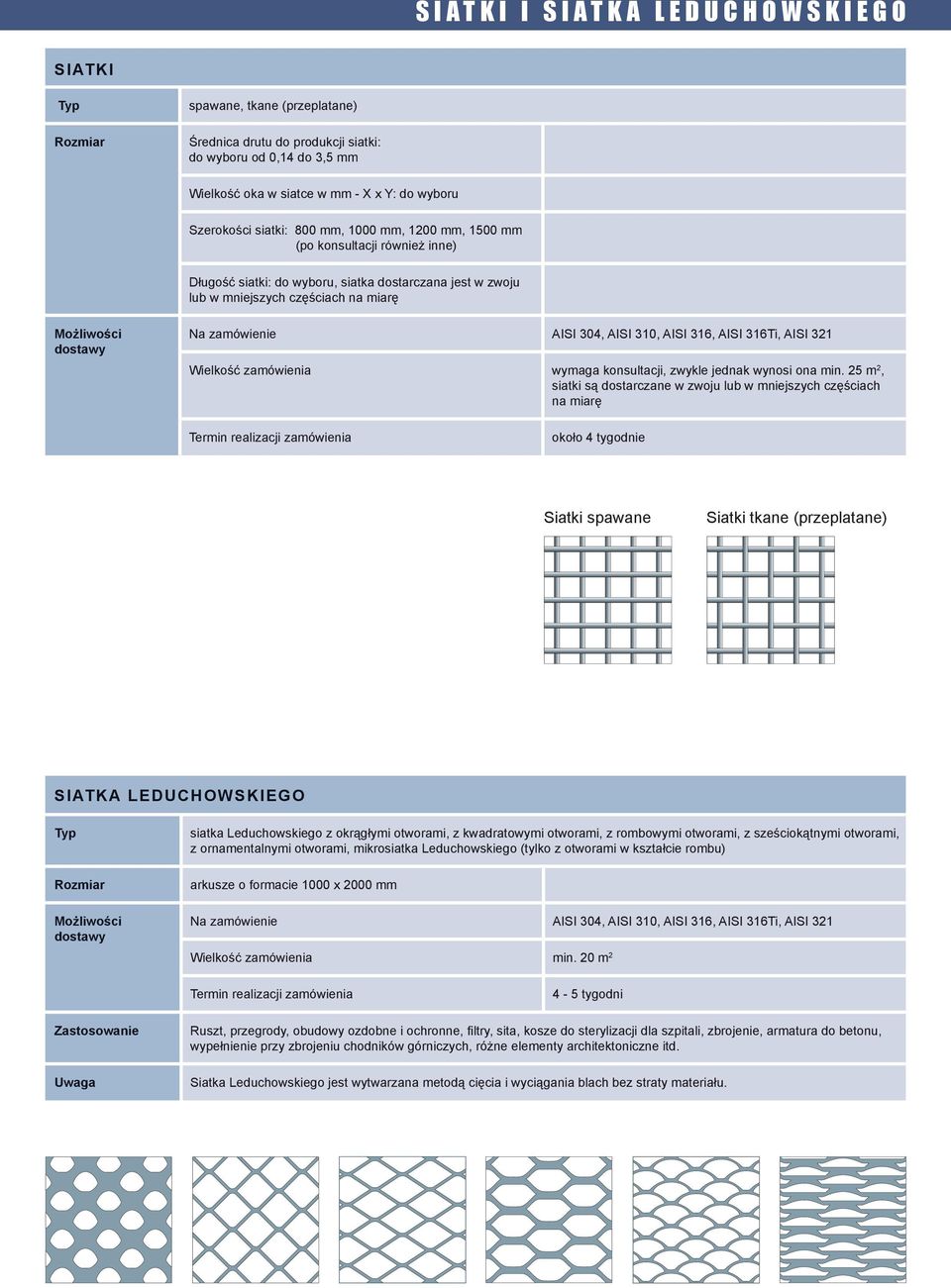 316, AISI 316Ti, AISI 321 Wielkość zmówieni wymg konultcji, zwykle jednk wynoi on min.