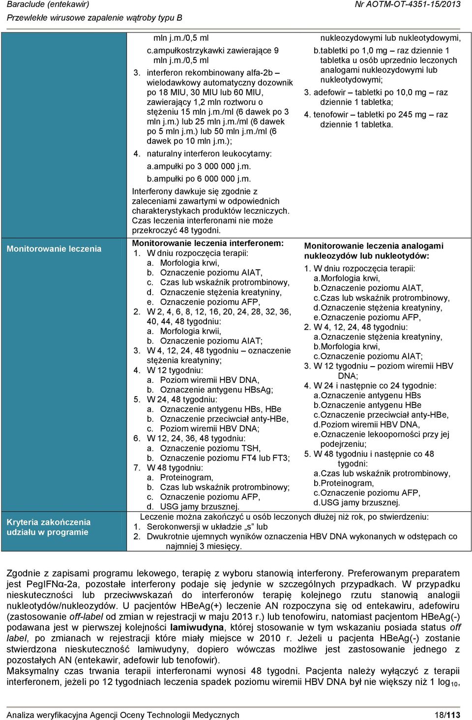 m.) lub 50 mln j.m./ml (6 dawek po 10 mln j.m.); 4. naturalny interferon leukocytarny: a.ampułki po 3 000 000 j.m. b.ampułki po 6 000 000 j.m. Interferony dawkuje się zgodnie z zaleceniami zawartymi w odpowiednich charakterystykach produktów leczniczych.