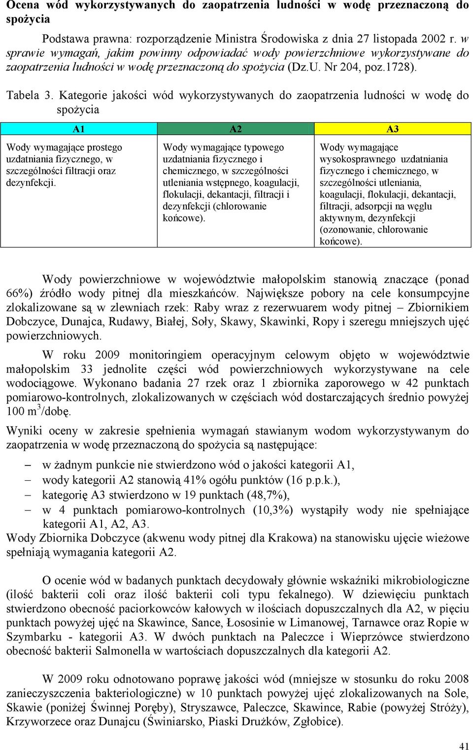 Kategorie jakości wód wykorzystywanych do zaopatrzenia ludności w wodę do spożycia Wody wymagające prostego uzdatniania fizycznego, w szczególności filtracji oraz dezynfekcji.