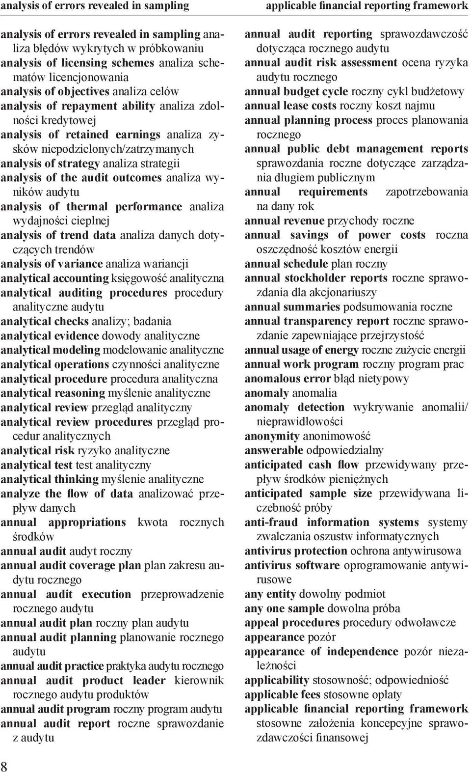 analysis of the audit outcomes analiza wyników audytu analysis of thermal performance analiza wydajności cieplnej analysis of trend data analiza danych dotyczących trendów analysis of variance