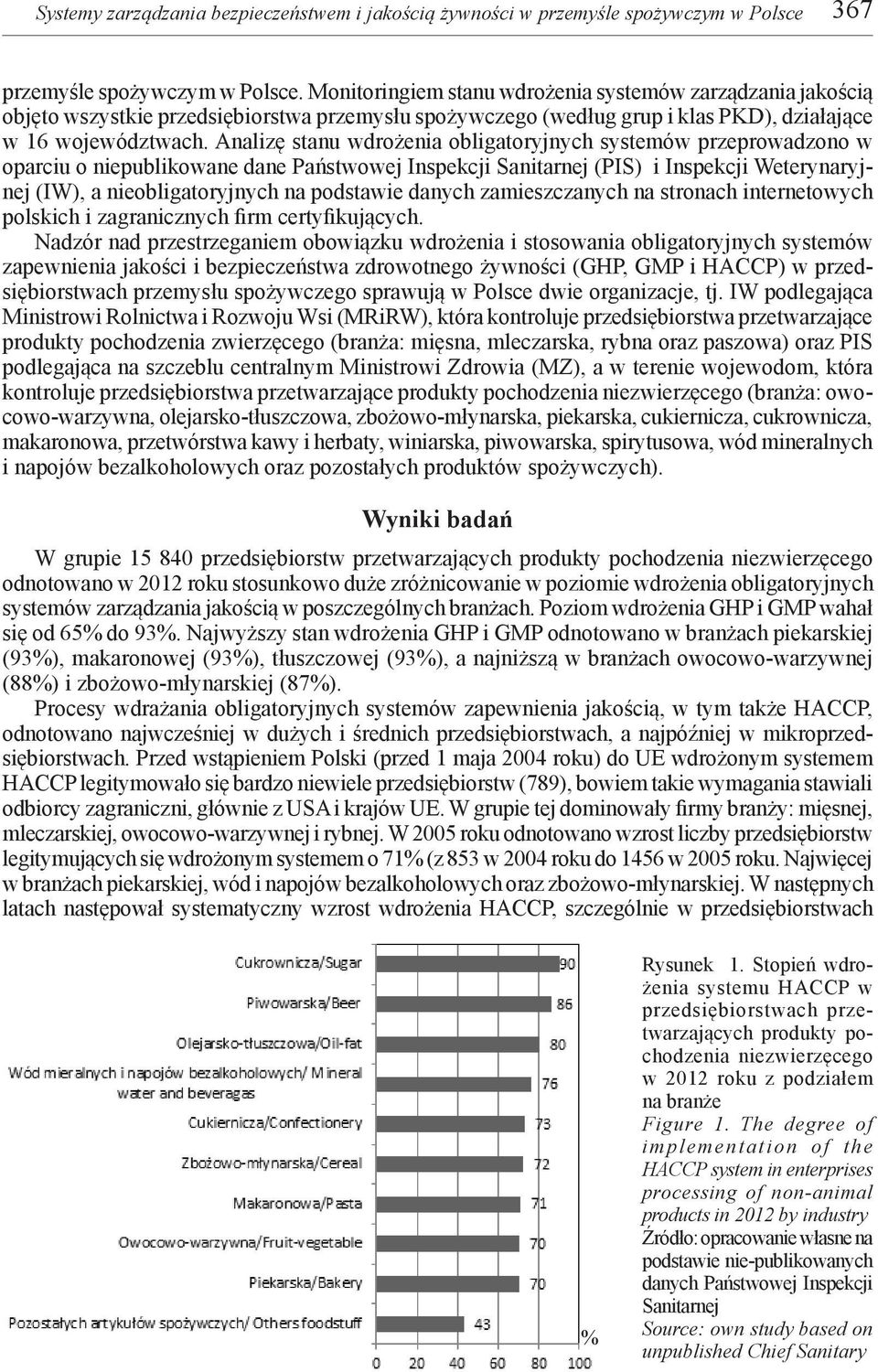 Analizę stanu wdrożenia obligatoryjnych systemów przeprowadzono w oparciu o niepublikowane dane Państwowej Inspekcji Sanitarnej (PIS) i Inspekcji Weterynaryjnej (IW), a nieobligatoryjnych na