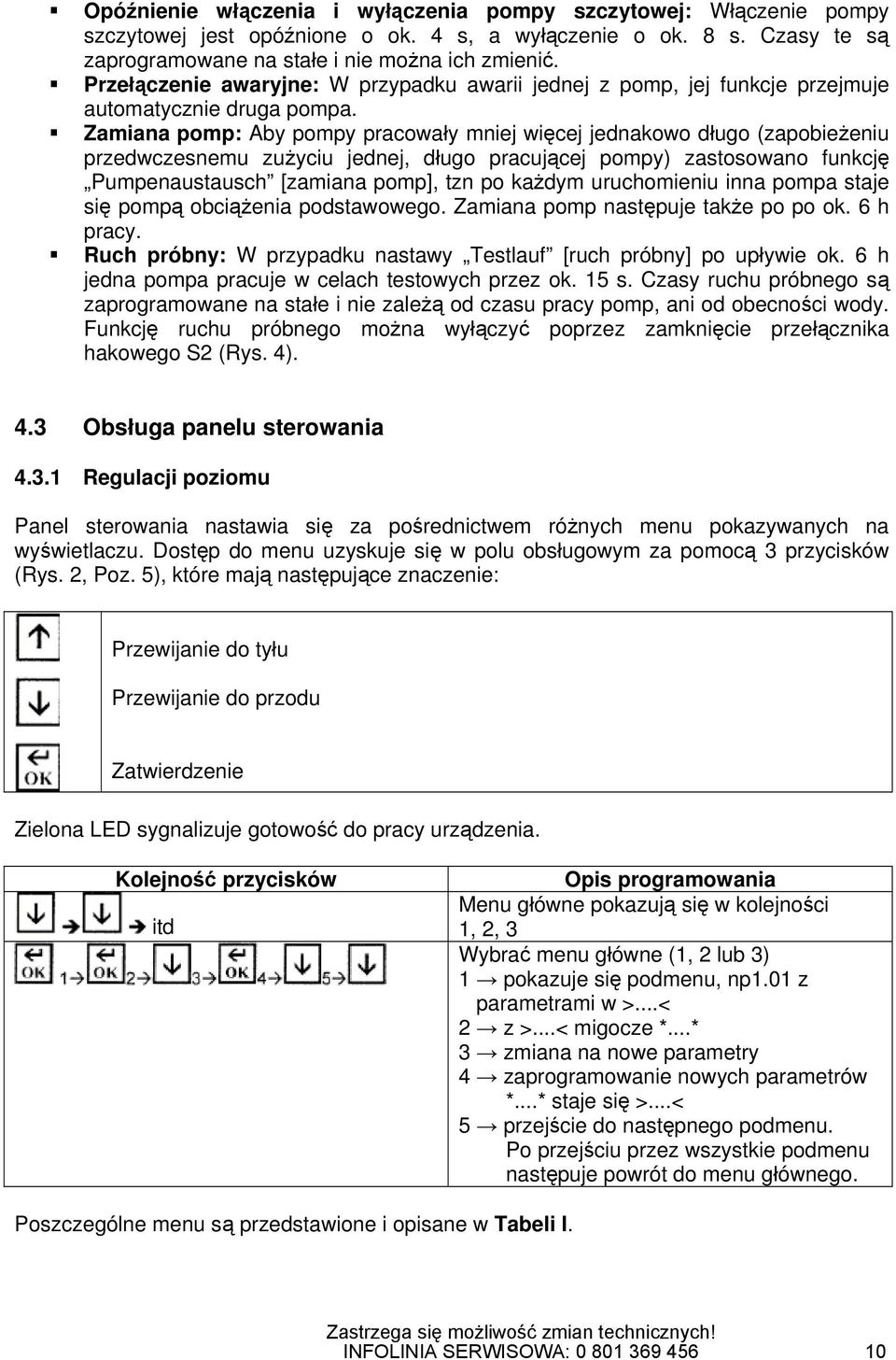 Zamiana pomp: Aby pompy pracowały mniej więcej jednakowo długo (zapobieżeniu przedwczesnemu zużyciu jednej, długo pracującej pompy) zastosowano funkcję Pumpenaustausch [zamiana pomp], tzn po każdym