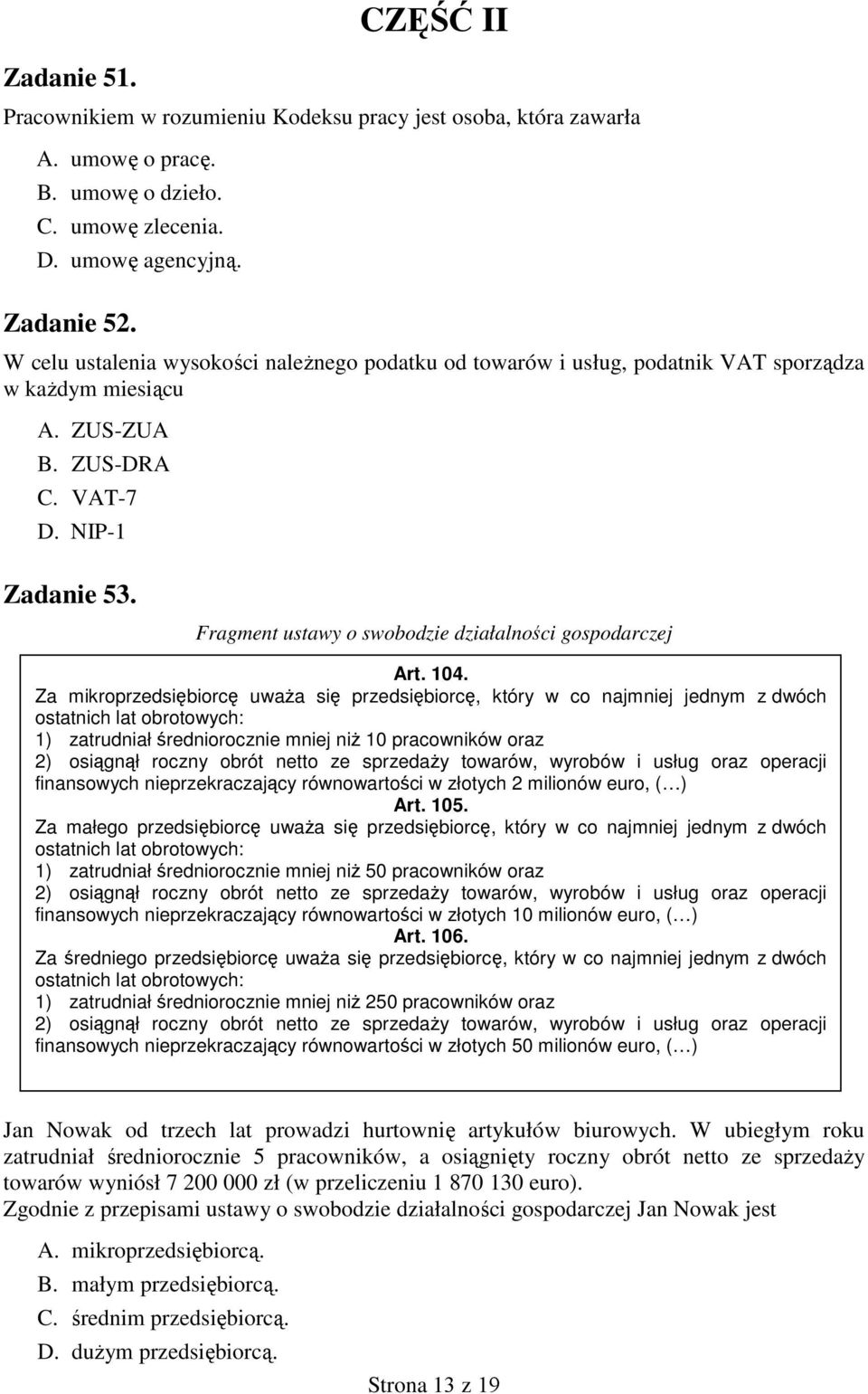 Fragment ustawy o swobodzie działalności gospodarczej Art. 104.