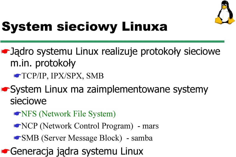 systemy sieciowe NFS (Network File System) NCP (Network Control