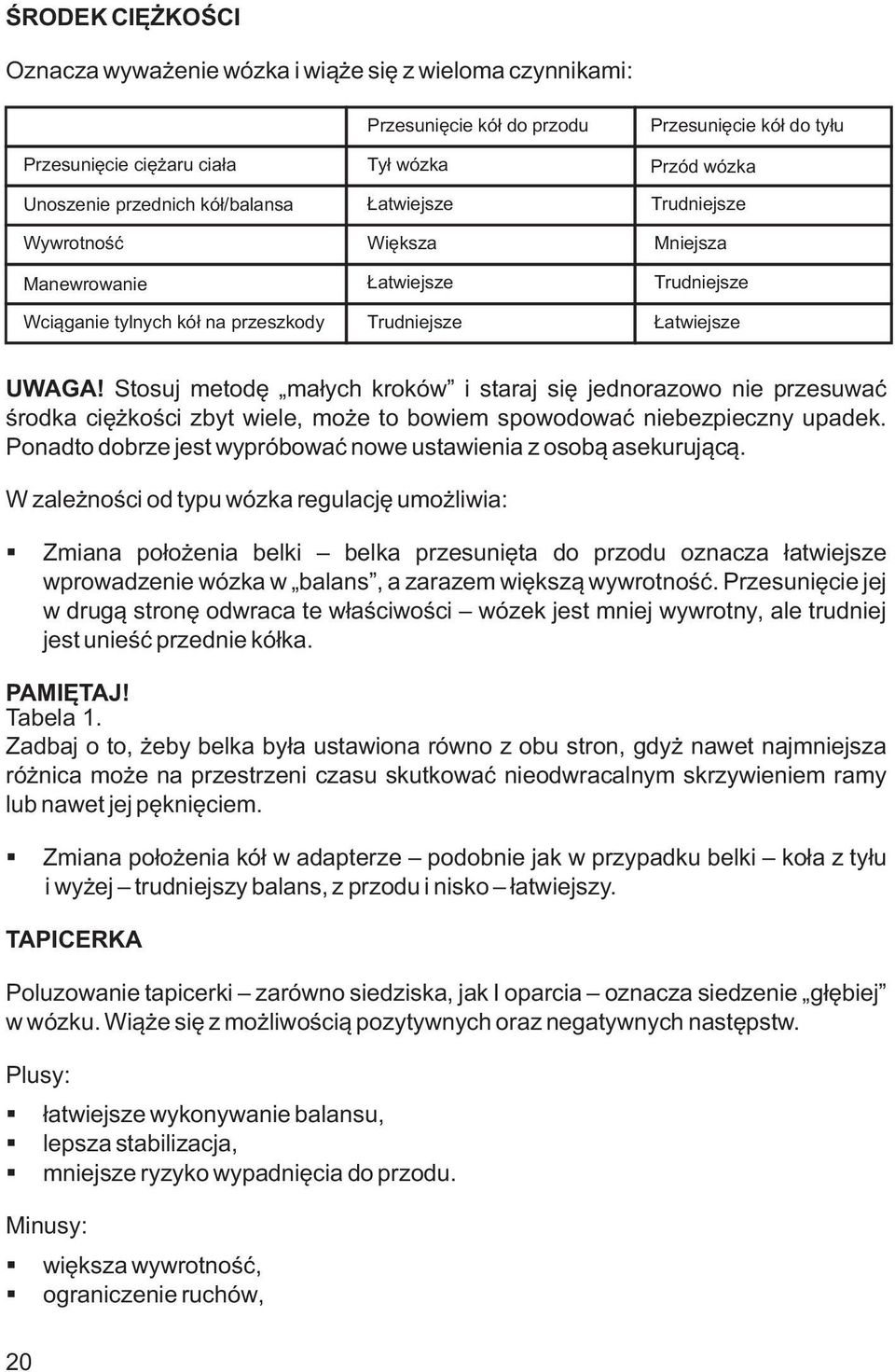 Stosuj metodę małych kroków i staraj się jednorazowo nie przesuwać środka ciężkości zbyt wiele, może to bowiem spowodować niebezpieczny upadek.