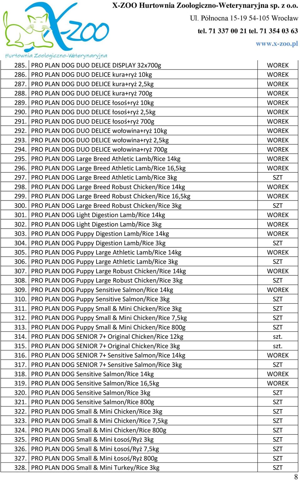 PRO PLAN DOG DUO DELICE wołowina+ryż 10kg WOREK 293. PRO PLAN DOG DUO DELICE wołowina+ryż 2,5kg WOREK 294. PRO PLAN DOG DUO DELICE wołowina+ryż 700g WOREK 295.