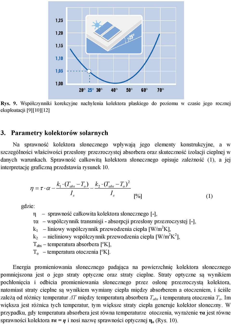 cieplnej w danych warunkach. Sprawność całkowitą kolektora słonecznego opisuje zależność (1), a jej interpretację graficzną przedstawia rysunek 10.