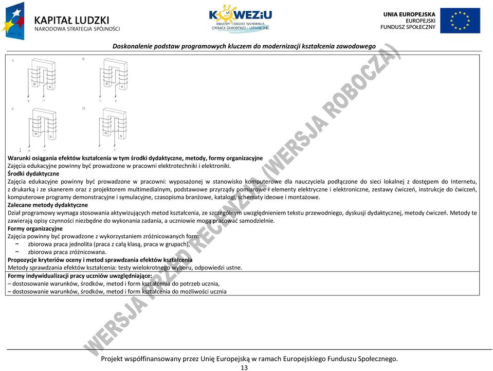 skanerem oraz z projektorem multimedialnym, podstawowe przyrządy pomiarowe i elementy elektryczne i elektroniczne, zestawy ćwiczeń, instrukcje do ćwiczeń, komputerowe programy demonstracyjne i