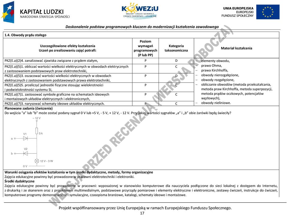 obliczać wartości wielkości w obwodach prawo Ohma, z zastosowaniem podstawowych praw elektrotechniki, KZ(E.a)(5)3.