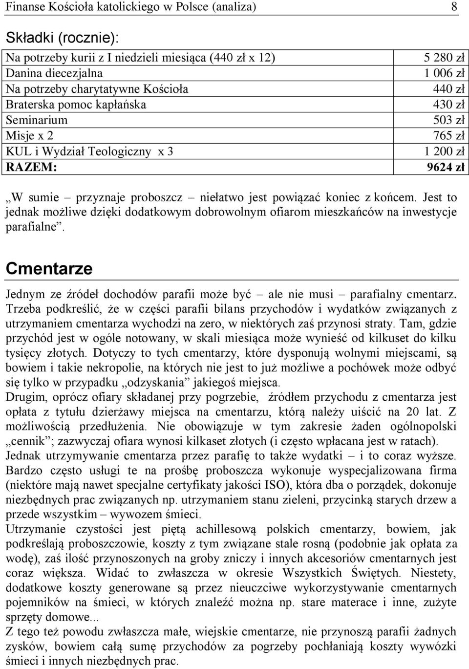 Jest to jednak możliwe dzięki dodatkowym dobrowolnym ofiarom mieszkańców na inwestycje parafialne. Cmentarze Jednym ze źródeł dochodów parafii może być ale nie musi parafialny cmentarz.