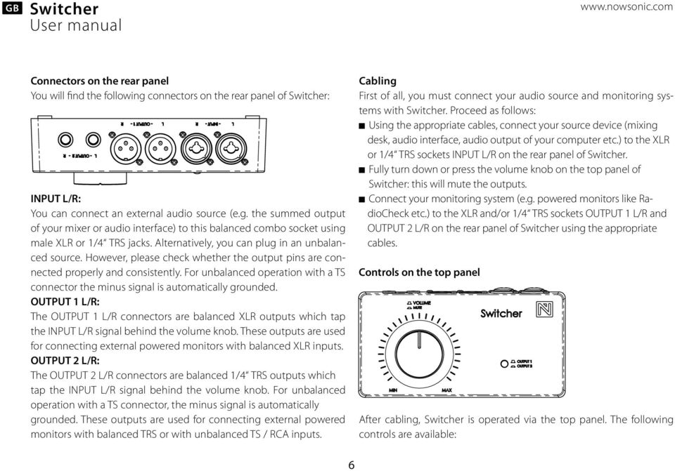 For unbalanced operation with a TS connector the minus signal is automatically grounded.