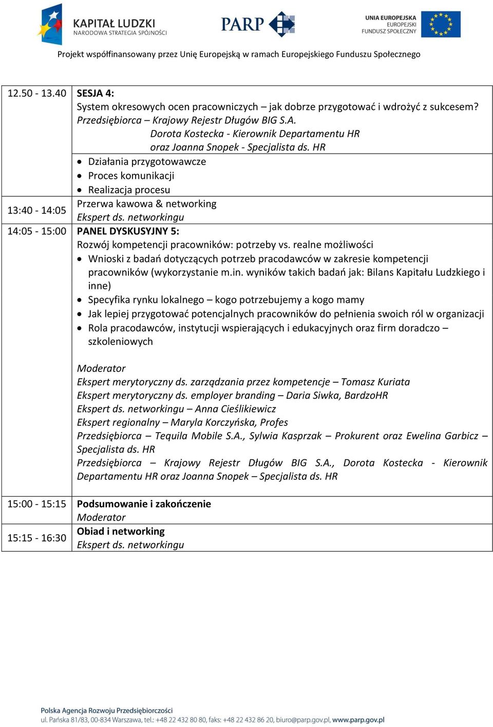 networkingu 14:05-15:00 PANEL DYSKUSYJNY 5: Rozwój kompetencji pracowników: potrzeby vs.