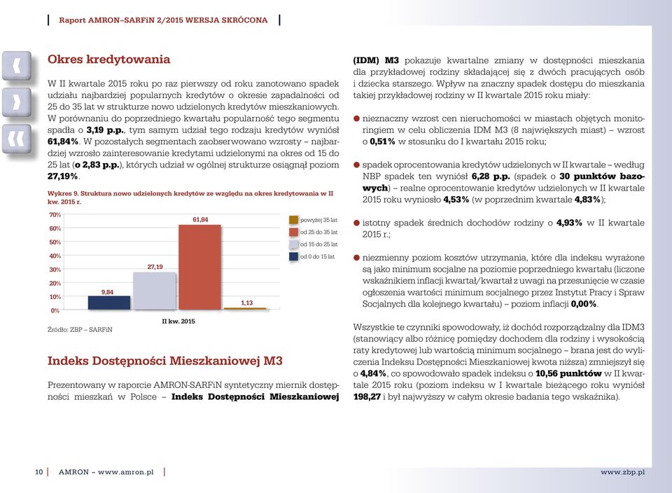 W pozostałych segmentach zaobserwowano wzrosty najbardziej wzrosło zainteresowanie kredytami udzielonymi na okres od 15 do 25 lat (o 2,83 p.p.), których udział w ogólnej strukturze osiągnął poziom 27,19%.