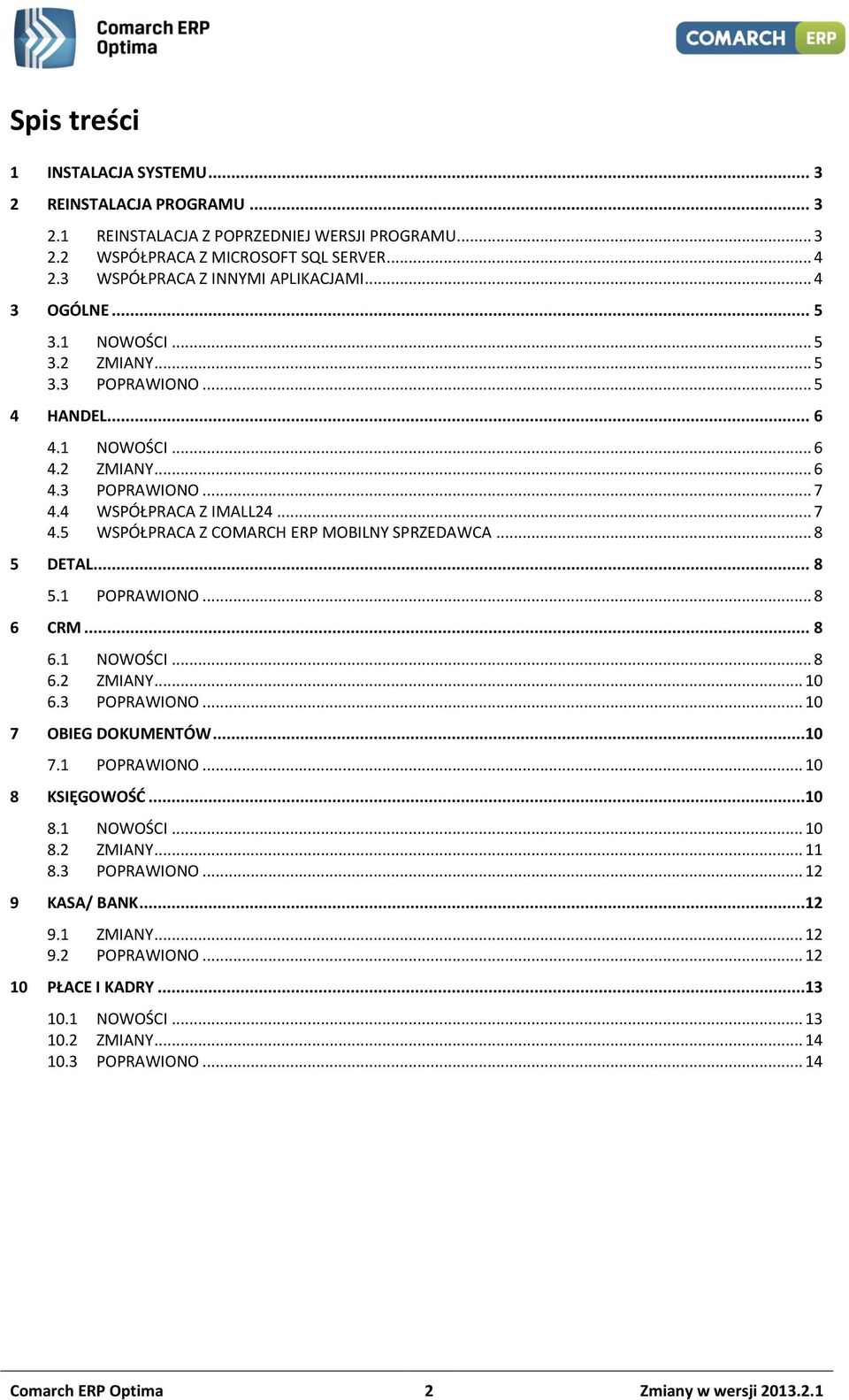 .. 8 5 DETAL... 8 5.1 POPRAWIONO... 8 6 CRM... 8 6.1 NOWOŚCI... 8 6.2 ZMIANY... 10 6.3 POPRAWIONO... 10 7 OBIEG DOKUMENTÓW...10 7.1 POPRAWIONO... 10 8 KSIĘGOWOŚĆ...10 8.1 NOWOŚCI... 10 8.2 ZMIANY... 11 8.