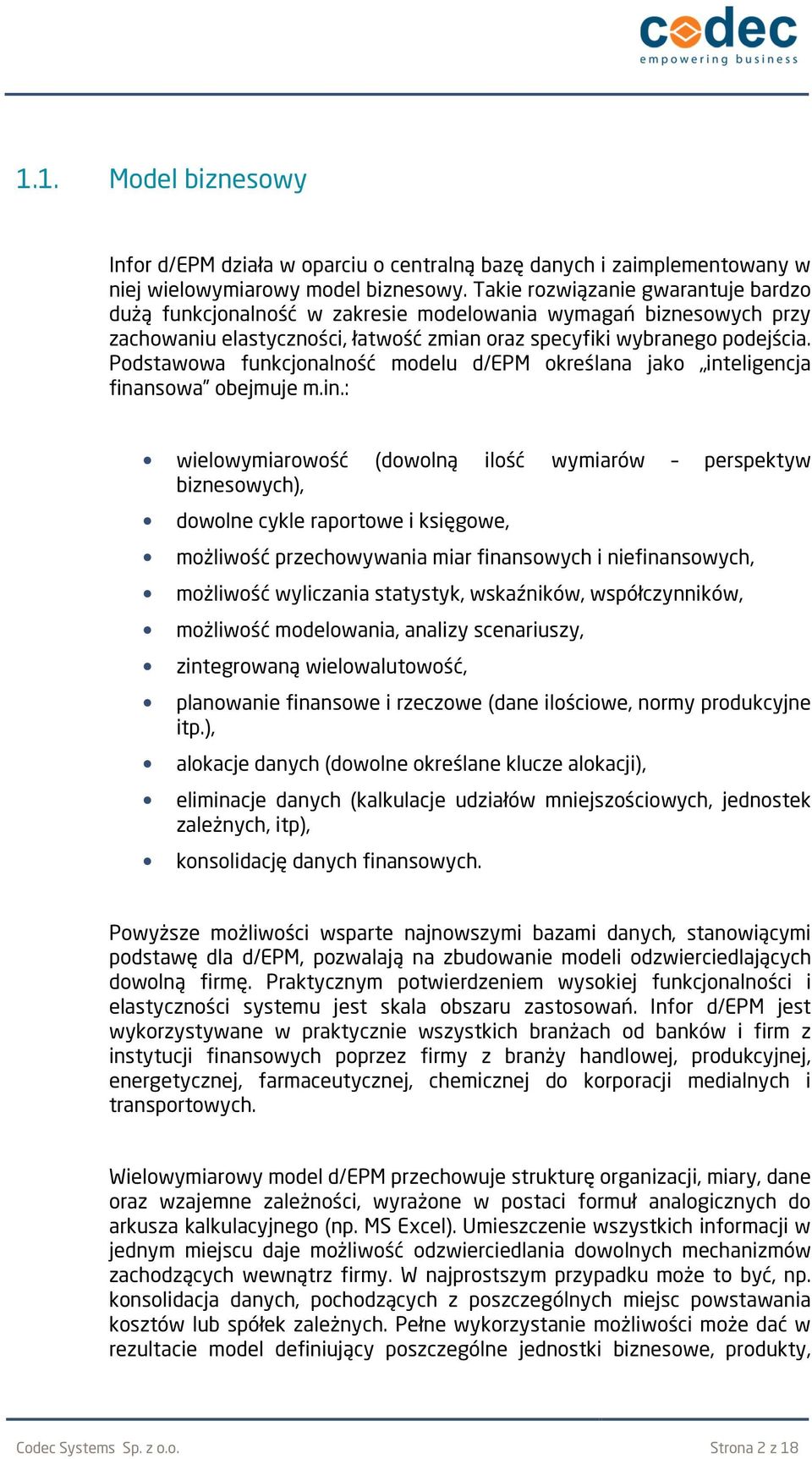 Podstawowa funkcjonalność modelu d/epm określana jako int