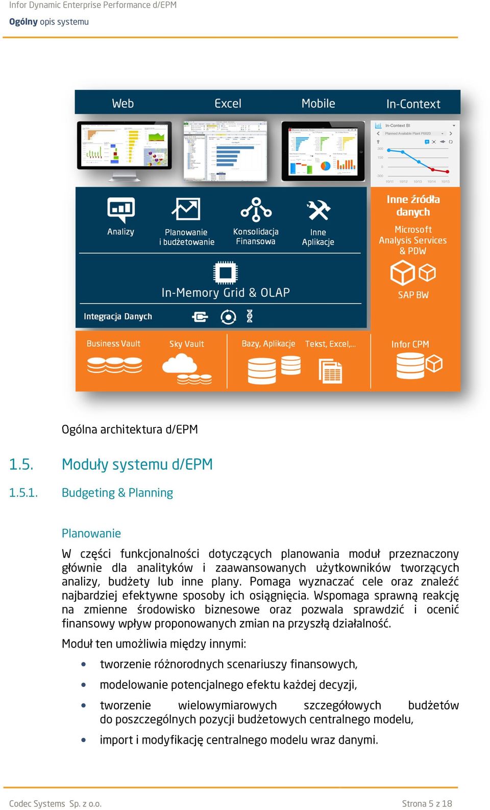 5.1. Budgeting & Planning Planowanie W części funkcjonalności dotyczących planowania moduł przeznaczony głównie dla analityków i zaawansowanych użytkowników tworzących analizy, budżety lub inne plany.