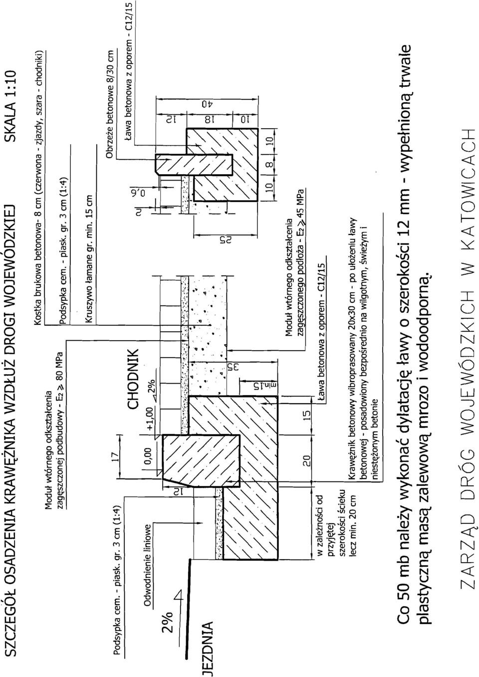 - piask. gr. 3 em (1:4) Podsypka eem. - piask. gr. 3 em (1:4) Odwodnienie liniowe 17 I~I 0,00 ~ + CHODNIK 1,00 -",,2% Kruszywo larnane gr. min. 15 em \.0 C\.JI
