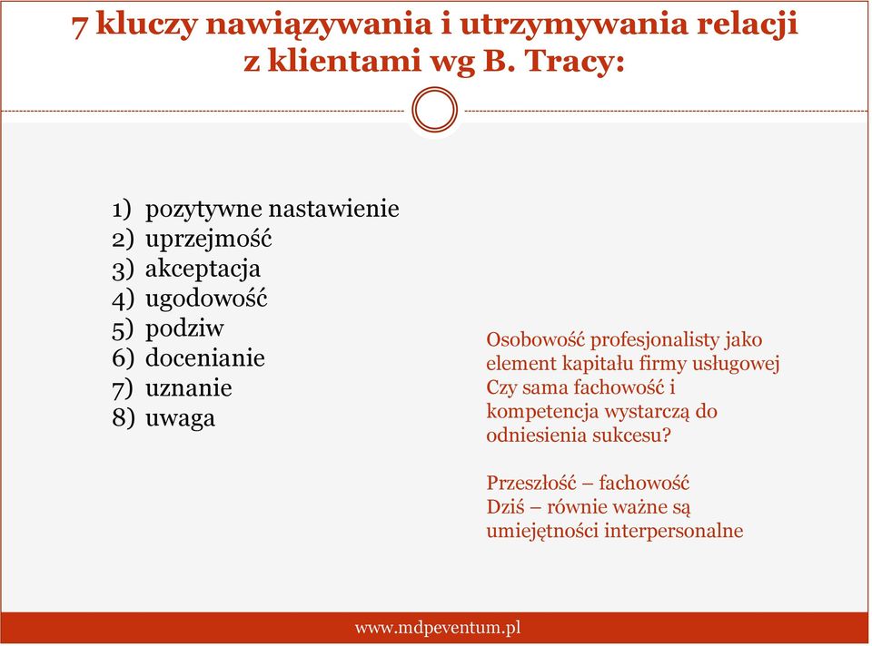 docenianie 7) uznanie 8) uwaga Osobowość profesjonalisty jako element kapitału firmy usługowej