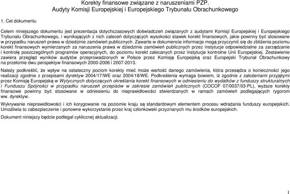 dotyczących ysokości staek korekt finansoych, jakie poinny być stosoane przypadku naruszeń praa dziedzinie zamóień publicznych.