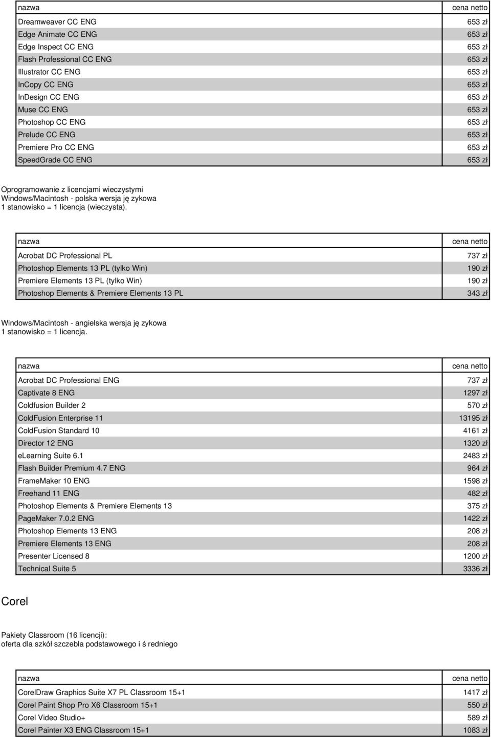 Acrobat DC Professional PL Photoshop Elements 13 PL (tylko Win) Premiere Elements 13 PL (tylko Win) Photoshop Elements & Premiere Elements 13 PL 737 zł 190 zł 190 zł 343 zł Windows/Macintosh -