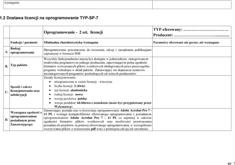 Typ pakietu Sposób i zakres licencjonowania oraz subskrypcji Wymagana zgodność z oprogramowaniem posiadanym przez Zamawiającego: Oprogramowanie przeznaczone do tworzenia, edycji i zarządzania