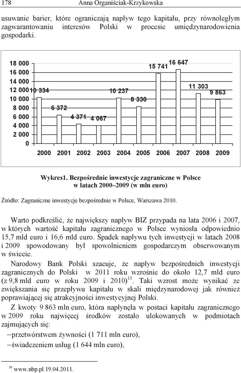 Bezpo rednie inwestycje zagraniczne w Polsce w latach 2000 2009 (w mln euro) ródło: Zagraniczne inwestycje bezpo rednie w Polsce, Warszawa 2010.