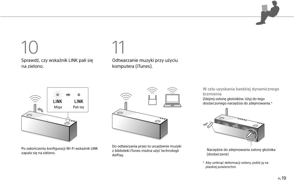 Użyj do tego dostarczonego narzędzia do zdejmowania.* Po zakończeniu konfiguracji Wi-Fi wskaźnik LINK zapala się na zielono.