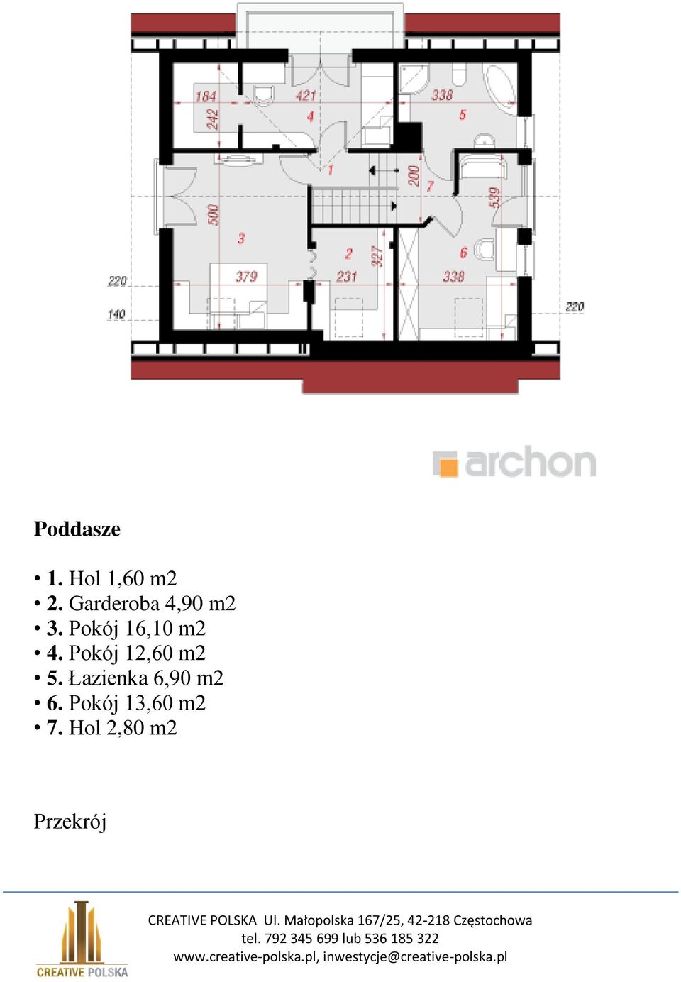 Pokój 16,10 m2 4. Pokój 12,60 m2 5.