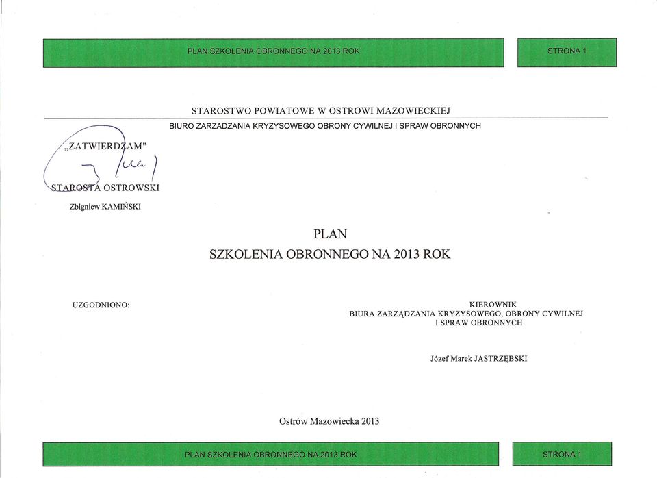 OBRONNYCH PLAN SZKOLENIA OBRONNEGO NA 2013 ROK