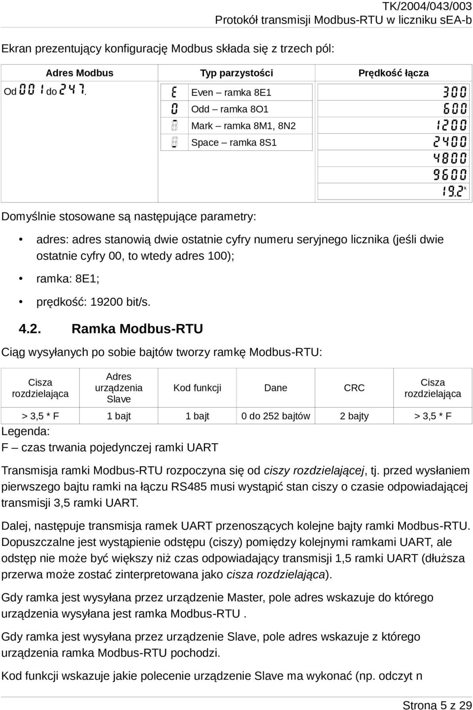 cyfry 00, to wtedy adres 100); ramka: 8E1; prędkość: 1920