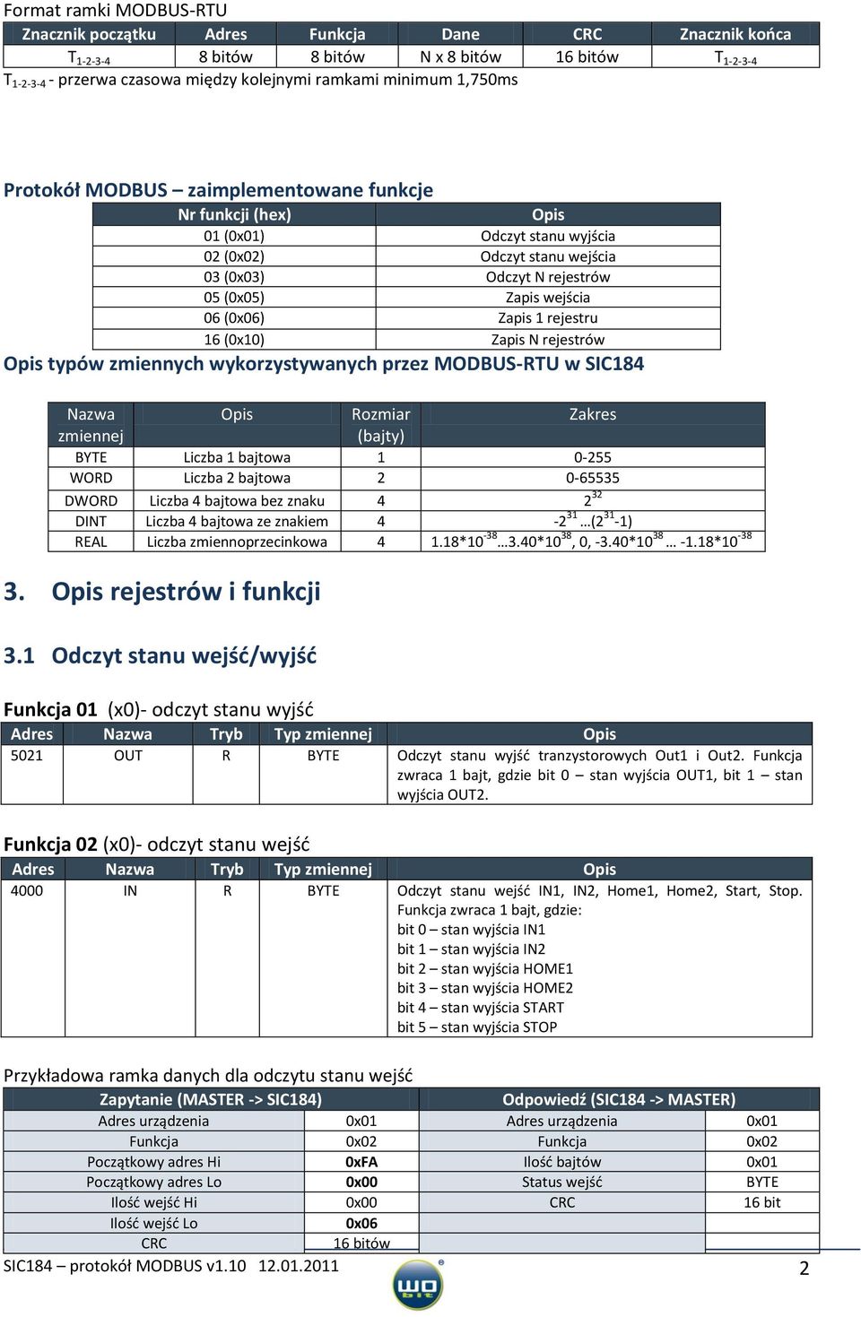 Ilość bajtów 0x01 