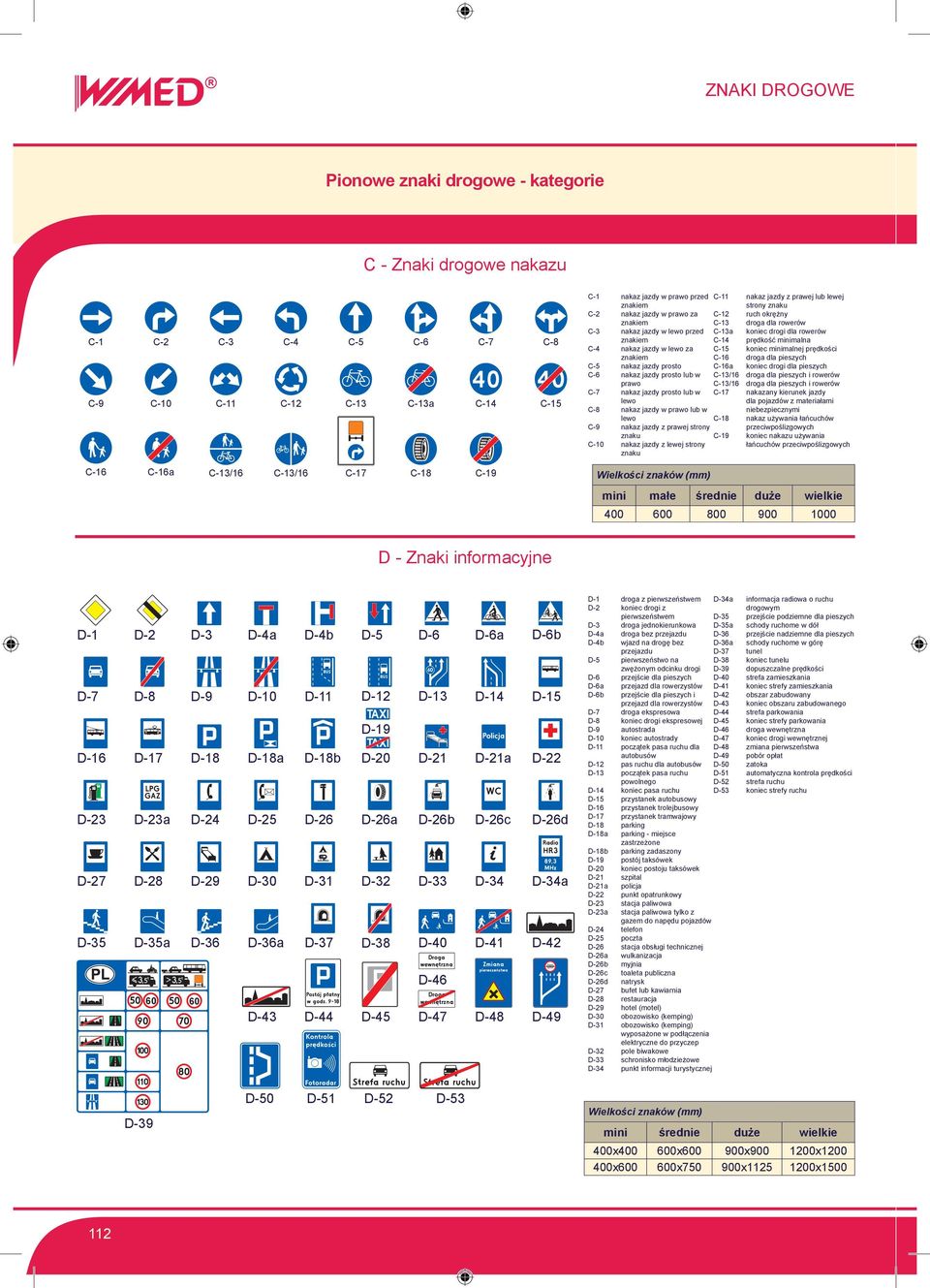 strony znaku C-11 nakaz jazdy z prawej lub lewej strony znaku C-12 ruch okrężny C-13 droga dla rowerów C-13a koniec drogi dla rowerów C-14 prędkość minimalna C-15 koniec minimalnej prędkości C-16