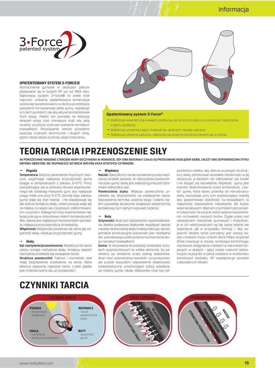 tak aby aktywnie stabilizował front stopy. Patent ten pozwala na redukcję skręceń stopy oraz zmniejsza ilość siły jaką musimy przyłożyć podczas stawania na małych krawądkach.