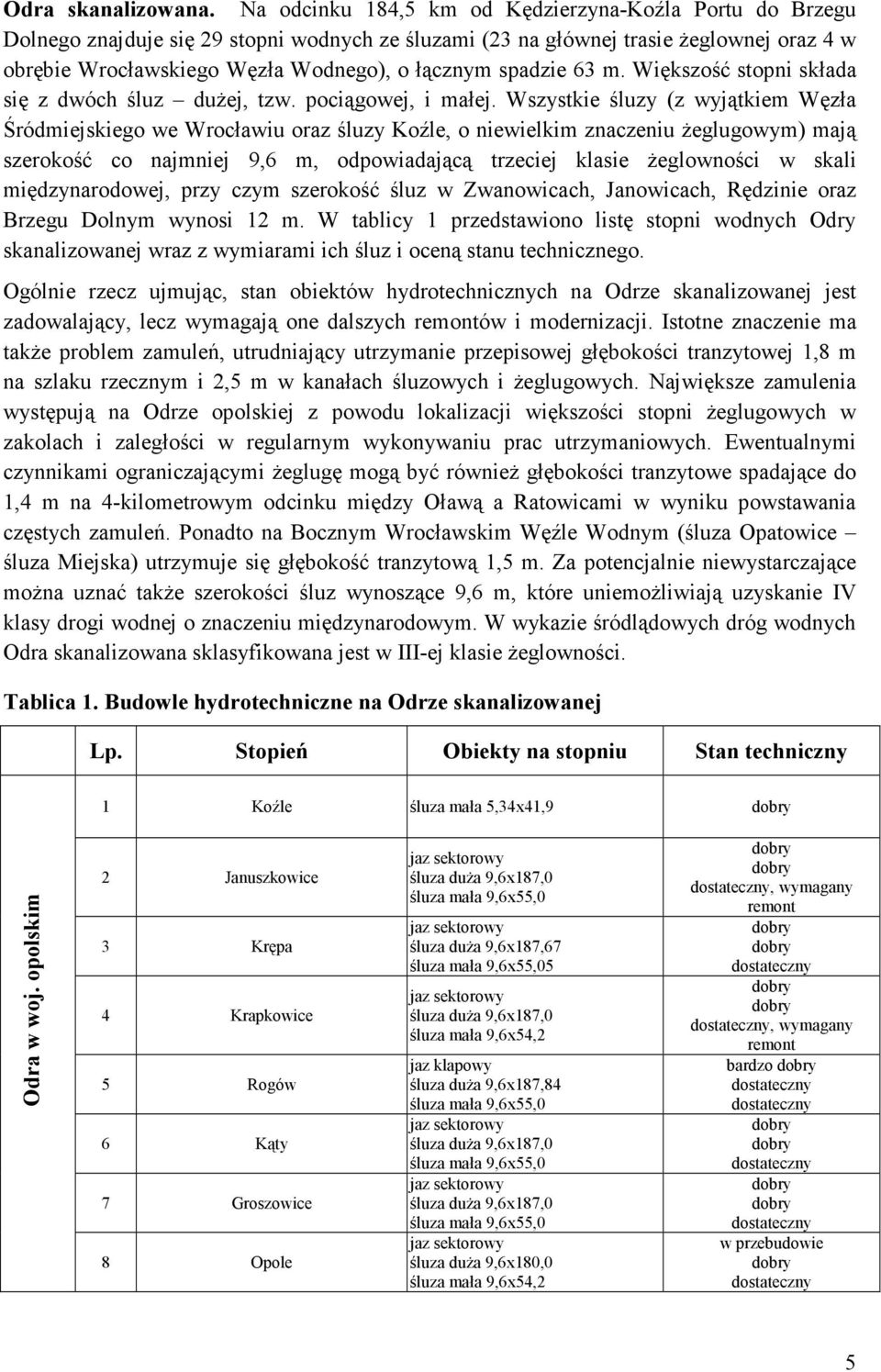 spadzie 63 m. Większość stopni składa się z dwóch śluz duŝej, tzw. pociągowej, i małej.