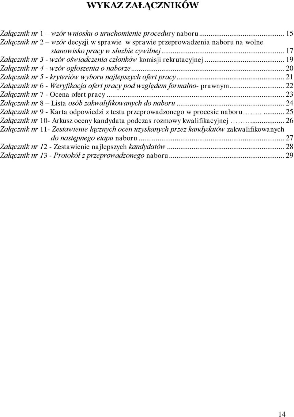 .. 21 Załącznik nr 6 - Weryfikacja ofert pracy pod względem formalno- prawnym... 22 Załącznik nr 7 - Ocena ofert pracy... 23 Załącznik nr 8 Lista osób zakwalifikowanych do naboru.