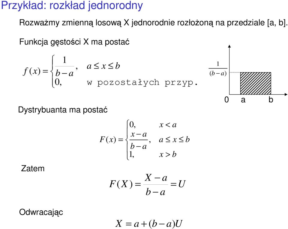 Funkcja gęstości X ma postać f ( ) 1 b a 0,, a b w pozostałych przyp.