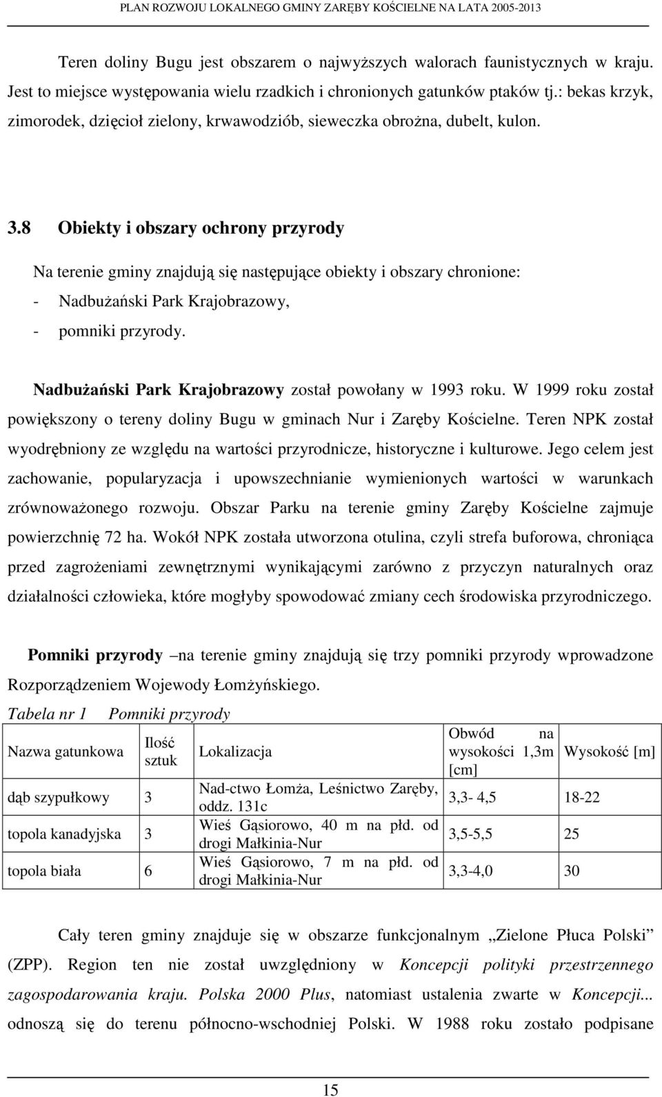 8 Obiekty i obszary ochrony przyrody Na terenie gminy znajdują się następujące obiekty i obszary chronione: - NadbuŜański Park Krajobrazowy, - pomniki przyrody.