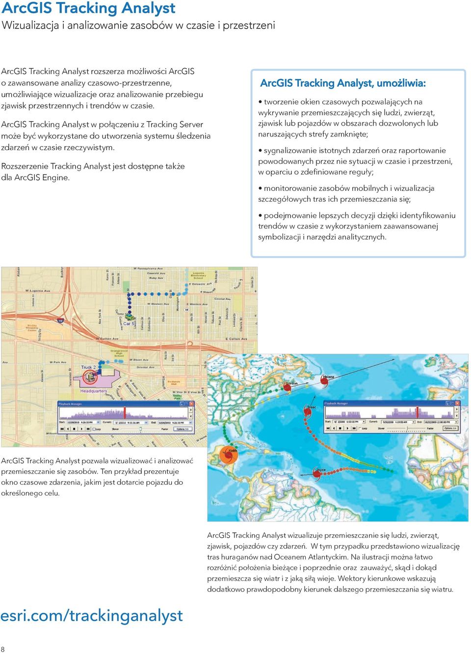 ArcGIS Tracking Analyst w połączeniu z Tracking Server może być wykorzystane do utworzenia systemu śledzenia zdarzeń w czasie rzeczywistym.