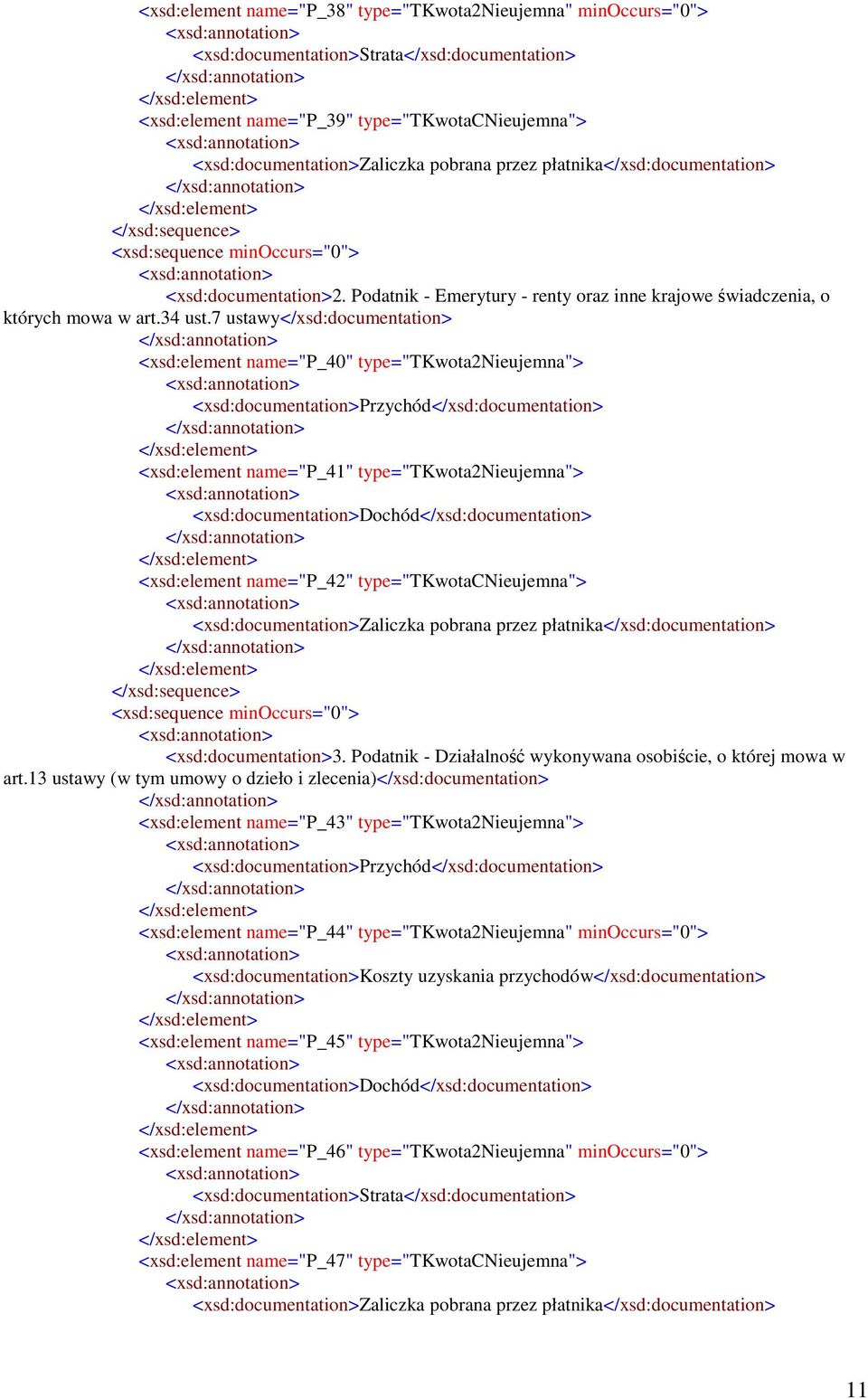 7 ustawy</xsd:documentation> <xsd:element name="p_40" type="tkwota2nieujemna"> <xsd:documentation>przychód</xsd:documentation> <xsd:element name="p_41" type="tkwota2nieujemna">