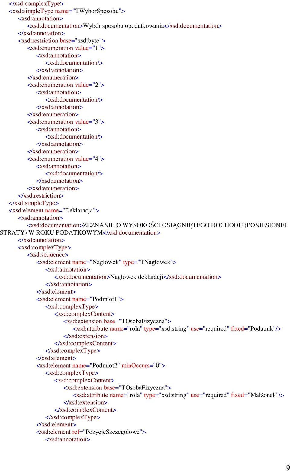 name="deklaracja"> <xsd:documentation>zeznanie O WYSOKOŚCI OSIĄGNIĘTEGO DOCHODU (PONIESIONEJ STRATY) W ROKU PODATKOWYM</xsd:documentation> <xsd:sequence> <xsd:element name="naglowek"