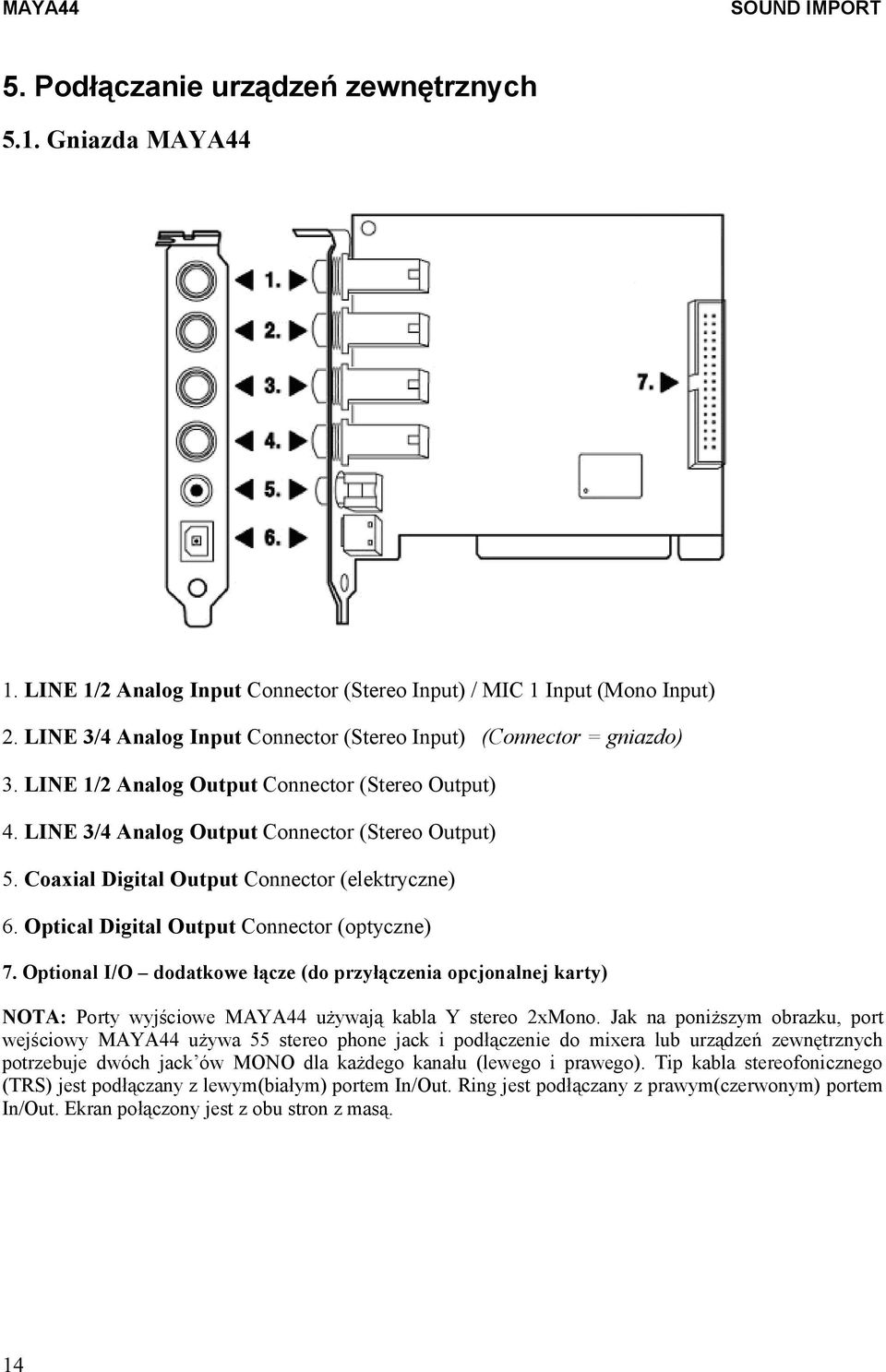 Coaxial Digital Output Connector (elektryczne) 6. Optical Digital Output Connector (optyczne) 7.