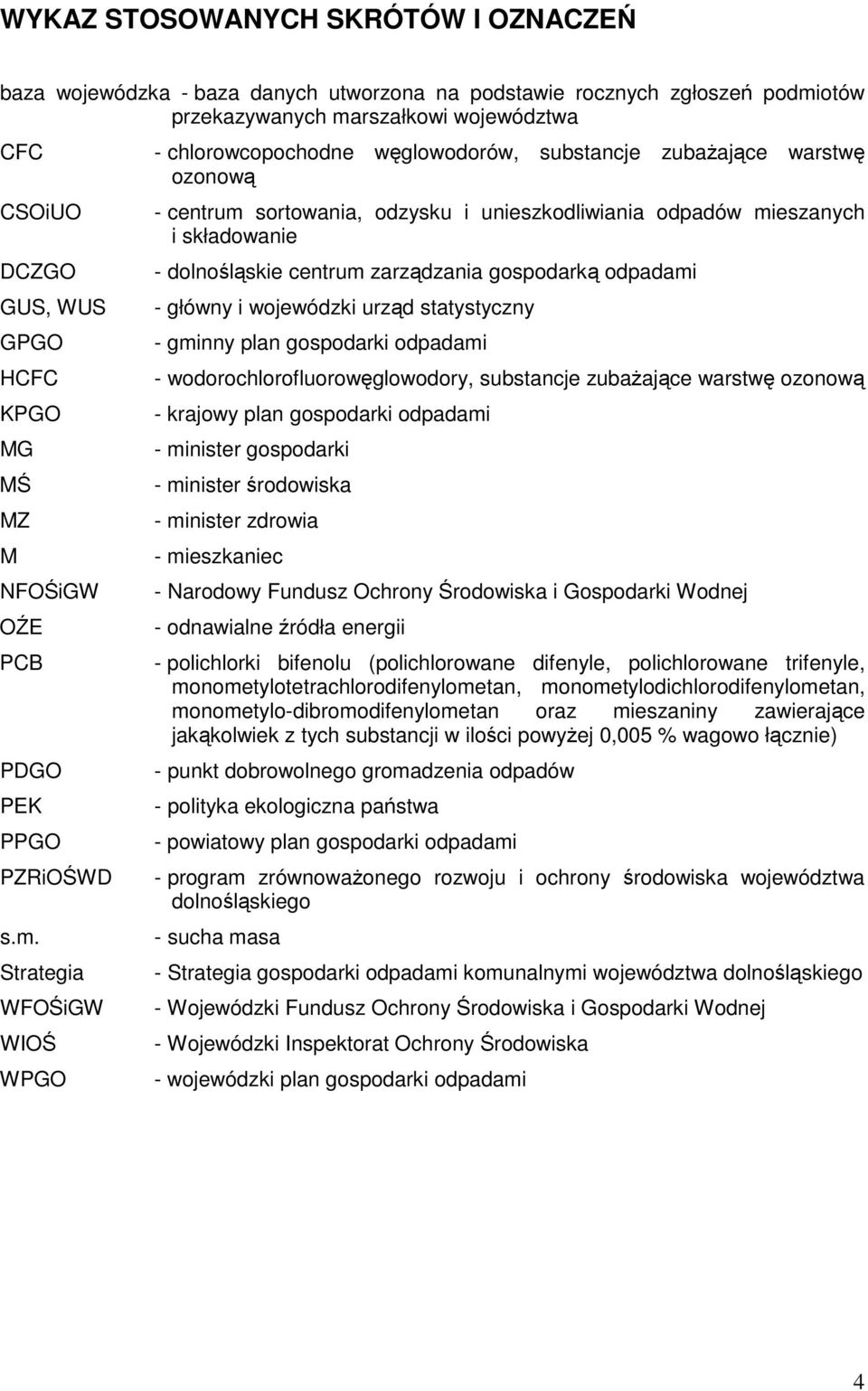 Strategia WFOiGW WIO WPGO - chlorowcopochodne wglowodorów, substancje zubaajce warstw ozonow - centrum sortowania, odzysku i unieszkodliwiania odpadów mieszanych i składowanie - dolnolskie centrum