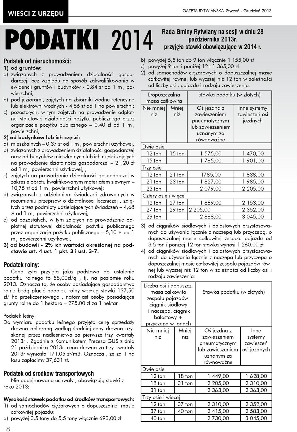 b) pod jeziorami, zajętych na zbiorniki wodne retencyjne lub elektrowni wodnych - 4,56 zł od 1 ha powierzchni; c) pozostałych, w tym zajętych na prowadzenie odpłatnej statutowej działalności pożytku