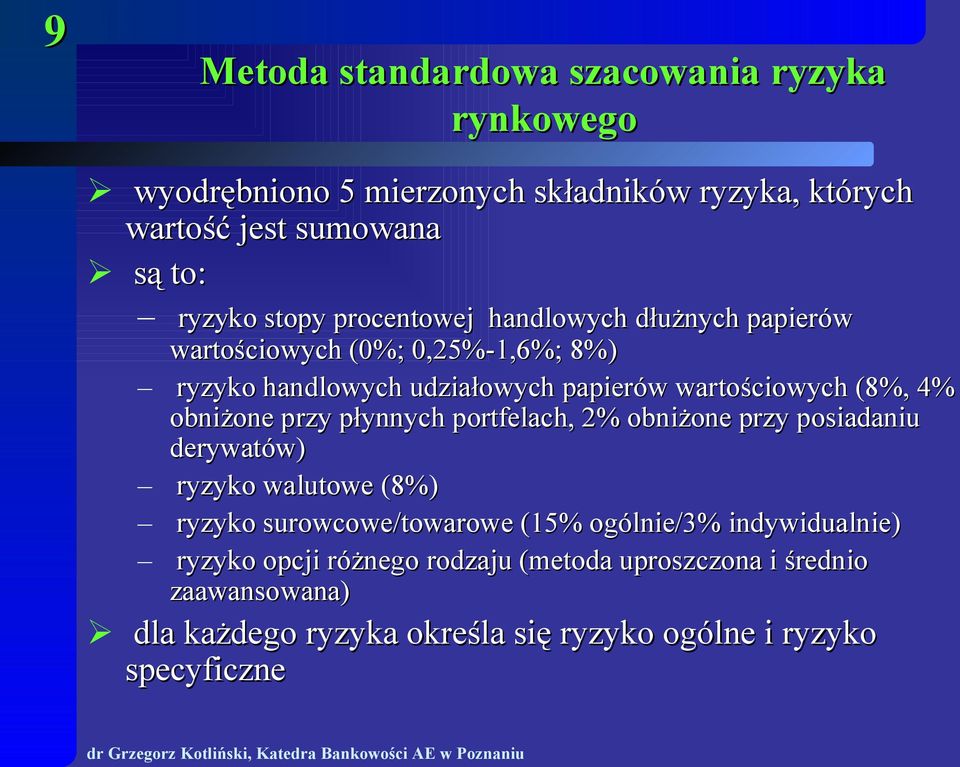 obniżone przy płynnych portfelach, 2% obniżone przy posiadaniu derywatów) ryzyko walutowe (8%) ryzyko surowcowe/towarowe (15% ogólnie/3%