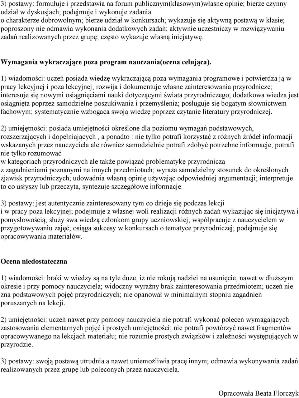 Wymagania wykraczające poza program nauczania(ocena celująca).