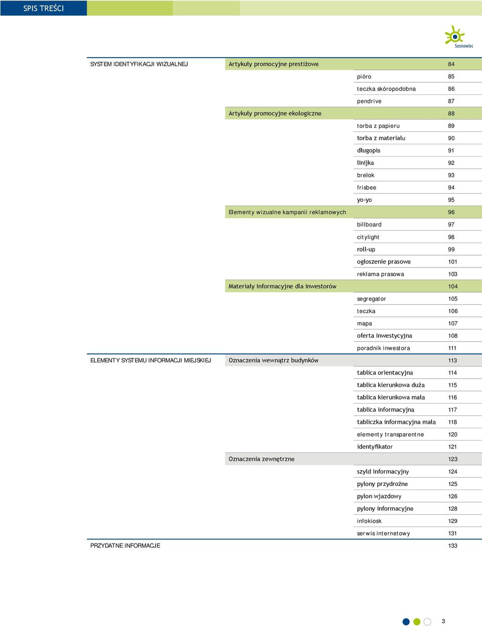 dla inwestorów 104 segregator 105 teczka 106 mapa 107 oferta inwestycyjna 108 poradnik inwestora 111 ELEMENTY SYSTEMU INFORMACJI MIEJSKIEJ Oznaczenia wewnątrz budynków 113 tablica orientacyjna 114