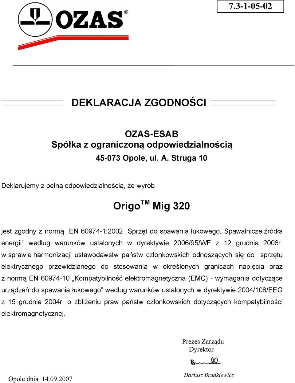 Spawalnicze źródła energii według warunków ustalonych w dyrektywie 2006/95/WE z 12 grudnia 2006r.