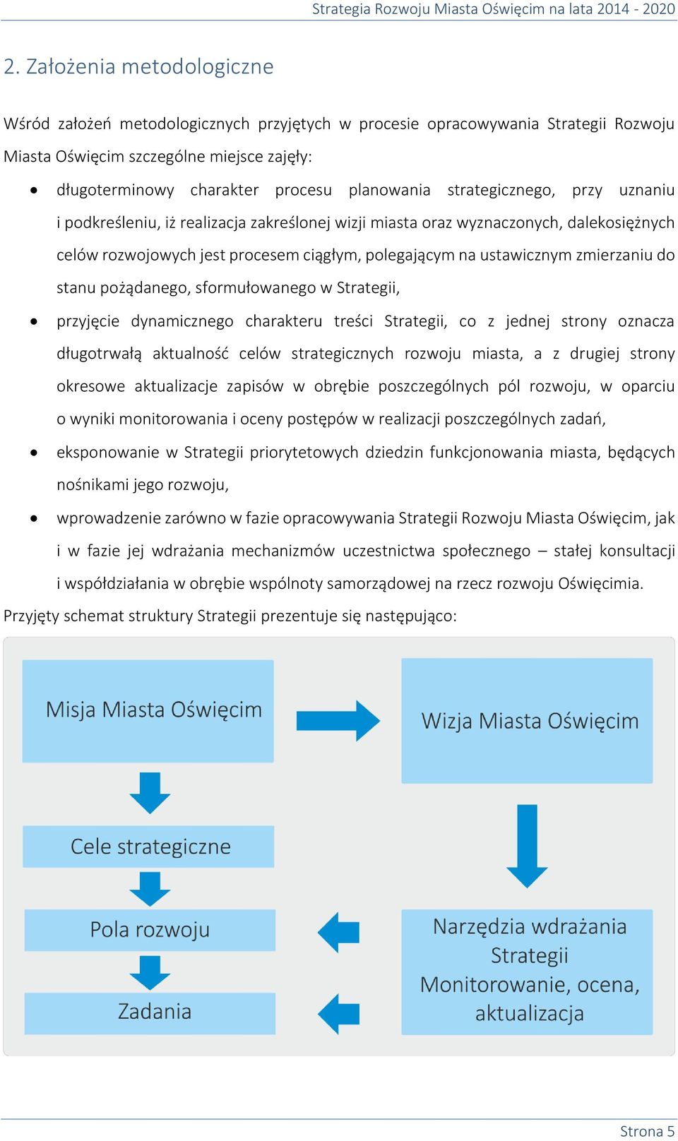 stanu pożądanego, sformułowanego w Strategii, przyjęcie dynamicznego charakteru treści Strategii, co z jednej strony oznacza długotrwałą aktualność celów strategicznych rozwoju miasta, a z drugiej