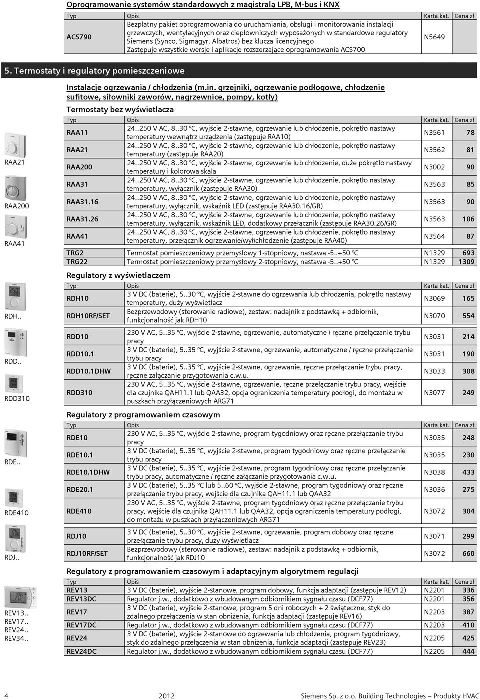 Termostaty i regulatory pomieszczeniowe RAA2 RAA200 RAA4 RDH.. RDD.. RDD3 0 RDE.. RDE4 0 RDJ.. REV 3.. REV 7.. REV24.. REV34.. Instalacje ogrzewania / chłodzenia (m.in.