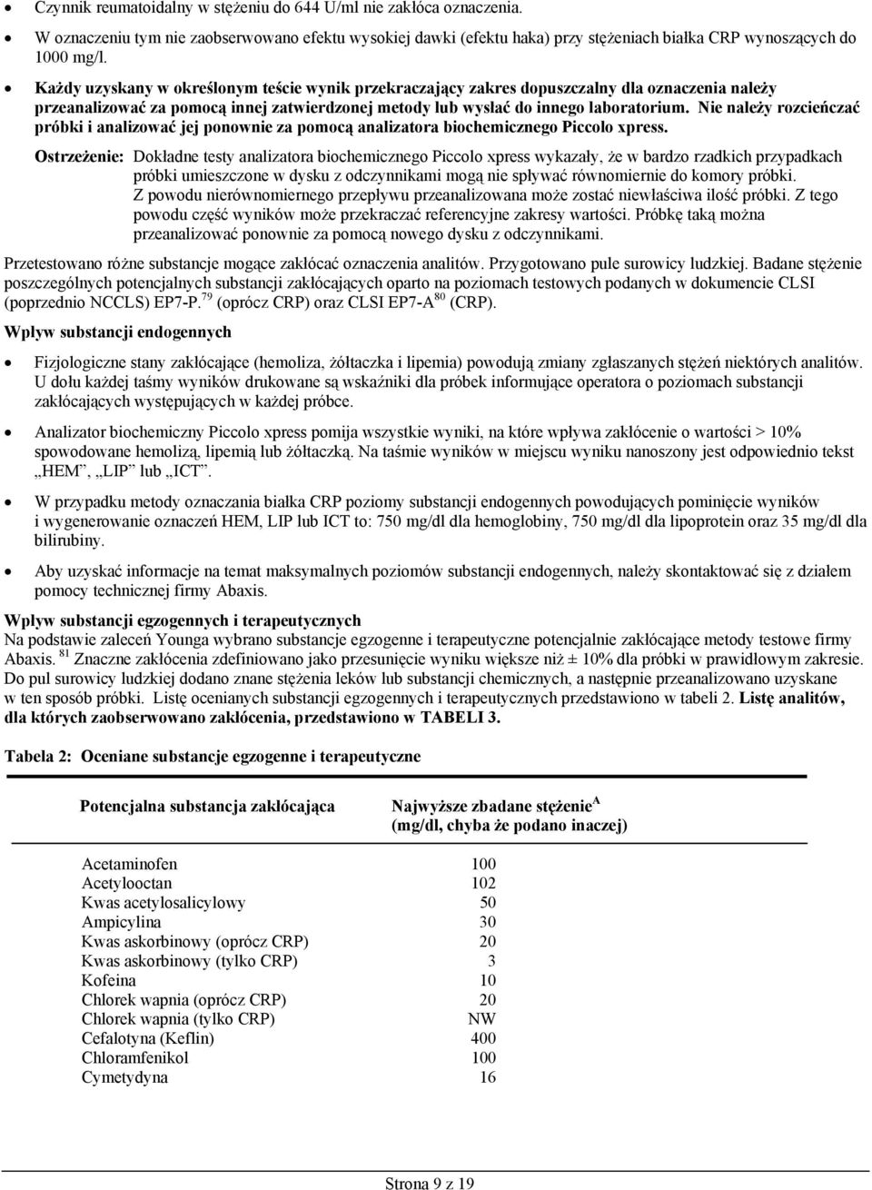 Nie należy rozcieńczać próbki i analizować jej ponownie za pomocą analizatora biochemicznego Piccolo xpress.